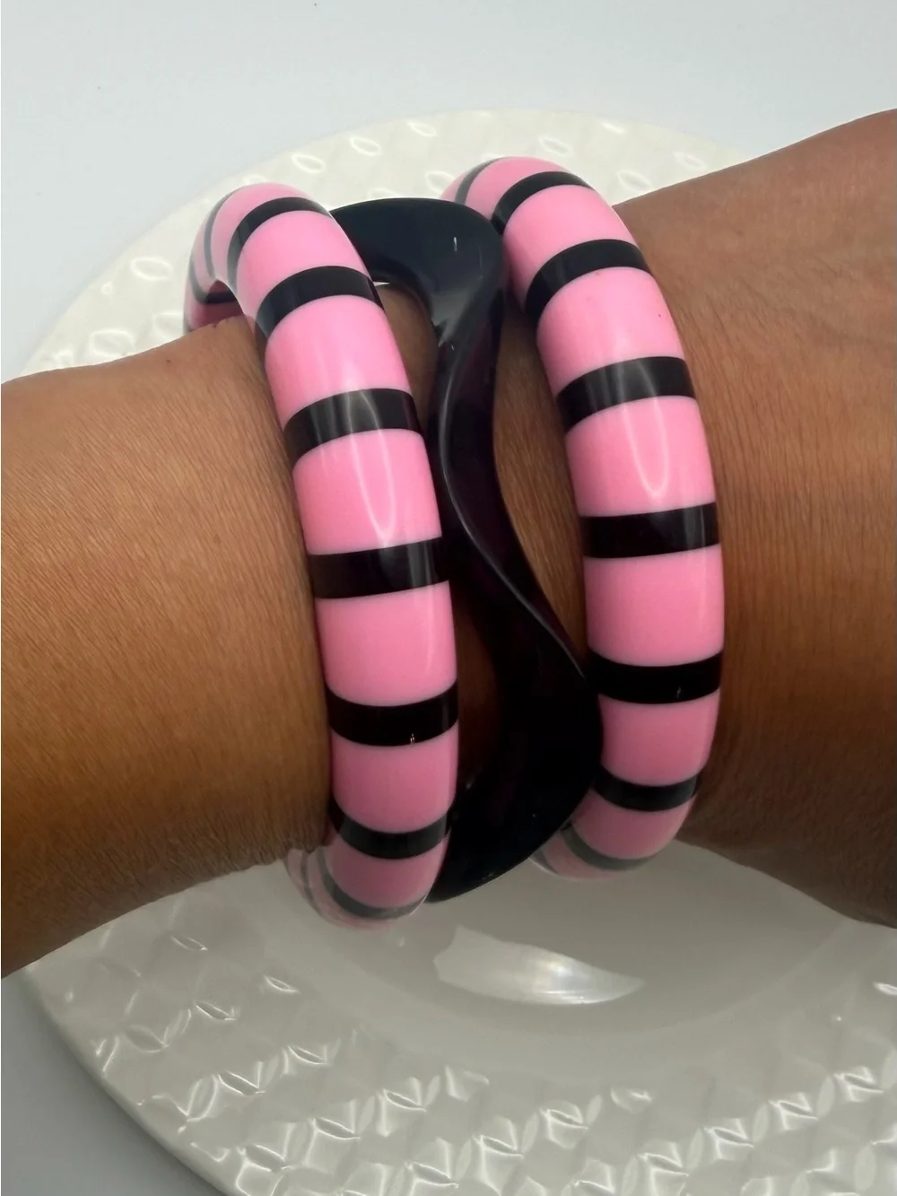 MOD Pink and Black Striped Bangle Set